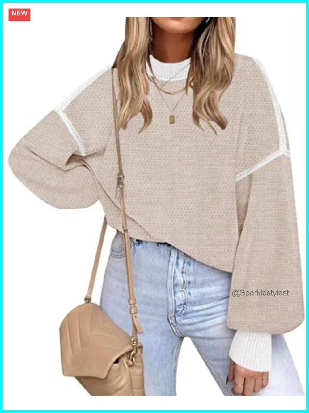 Women's Oversized Knitted Sweater Batwing Long Sleeve Crew Neck Pullover